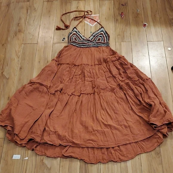 Lucky Brand Rust Crochet Top Halter Dress - Picture 3 of 8